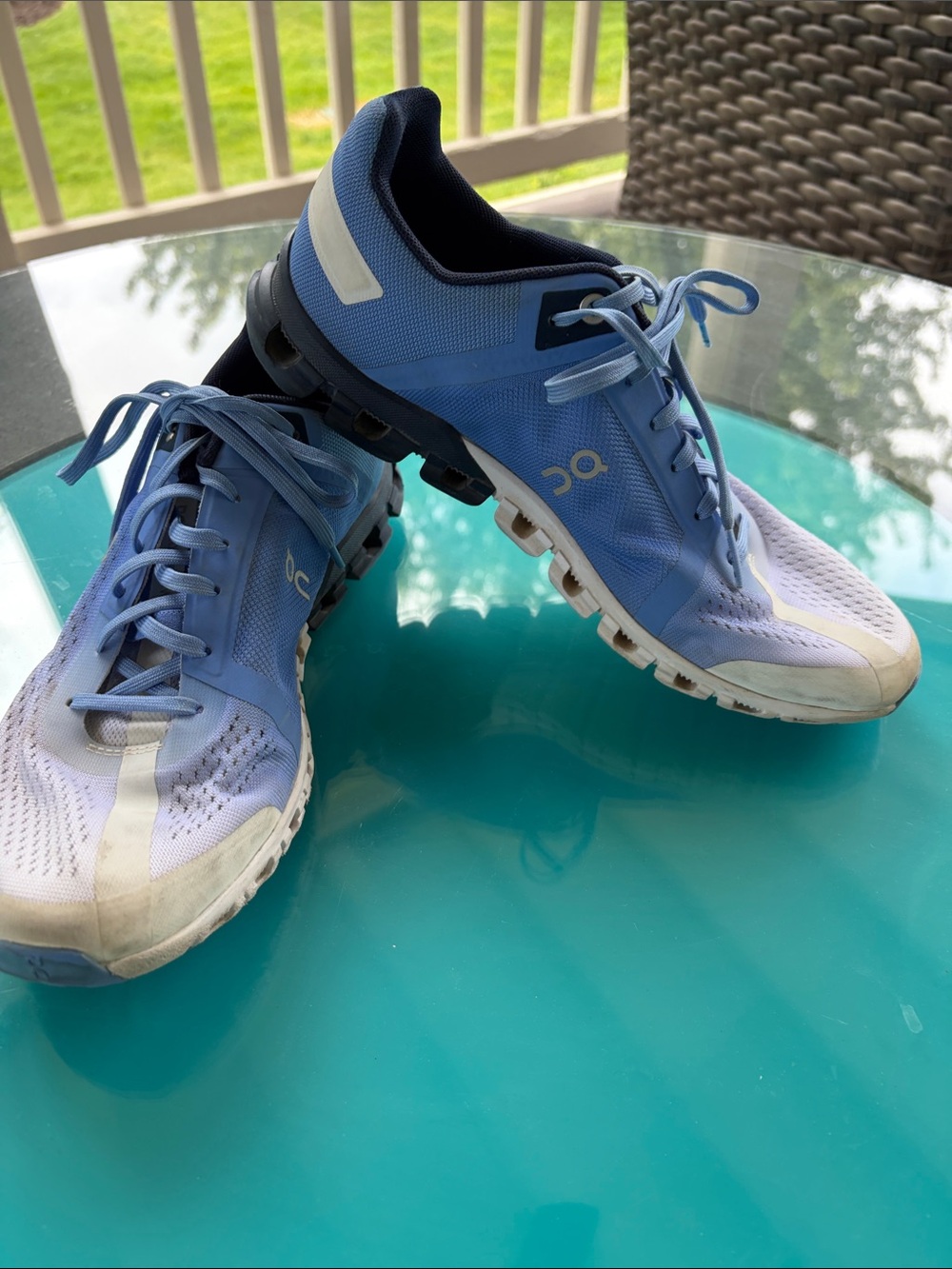 On Running Light Blue and White Performance Running Shoes